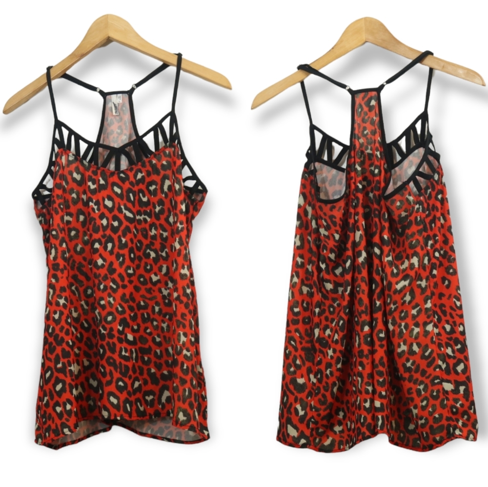 Studio Y Orange Leopard Print Cutout Racerback Top